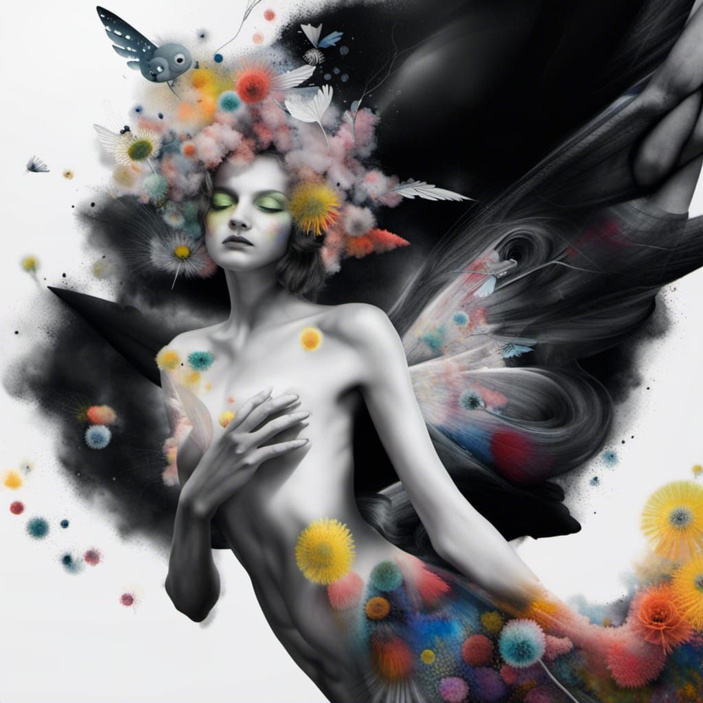 Fairies in Dandelion Dreamscape, Modern Art Style