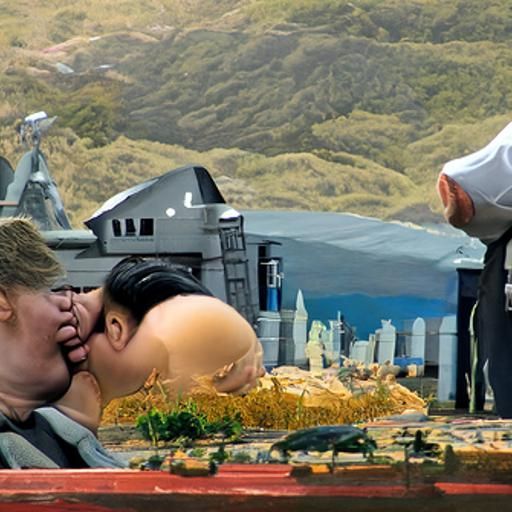 Kim Jong Un and Donald Trump Kissing: Matte Painting