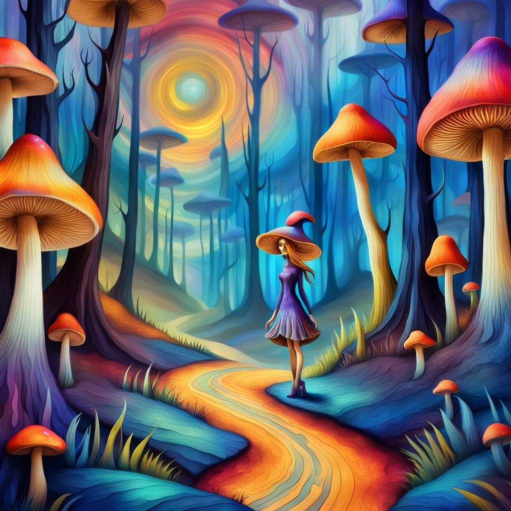 Mushroom Girl in Fantasy Forest as Digital Art