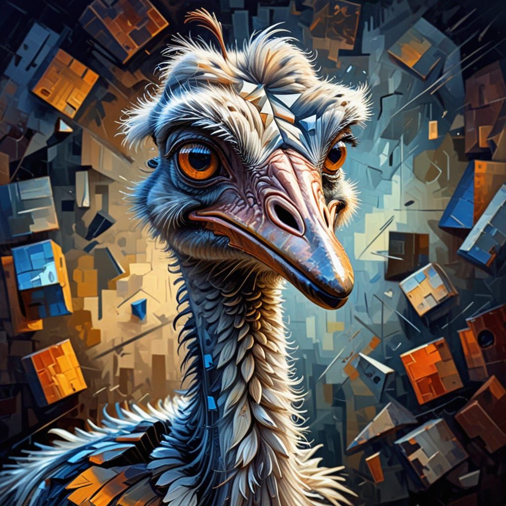 Cubist Ostrich Masterpiece in Oil Painting