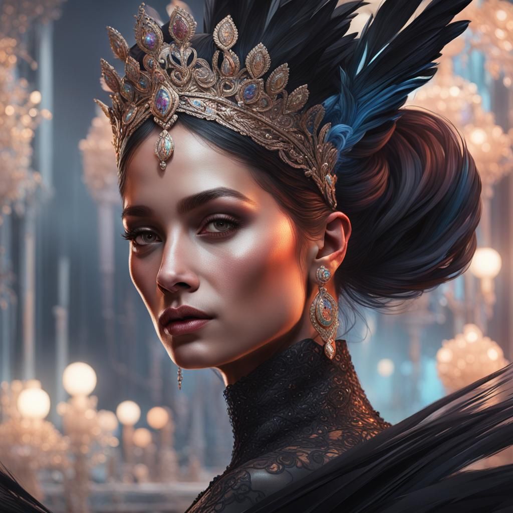 Black Swan Dancer Portrait in Art Nouveau Style