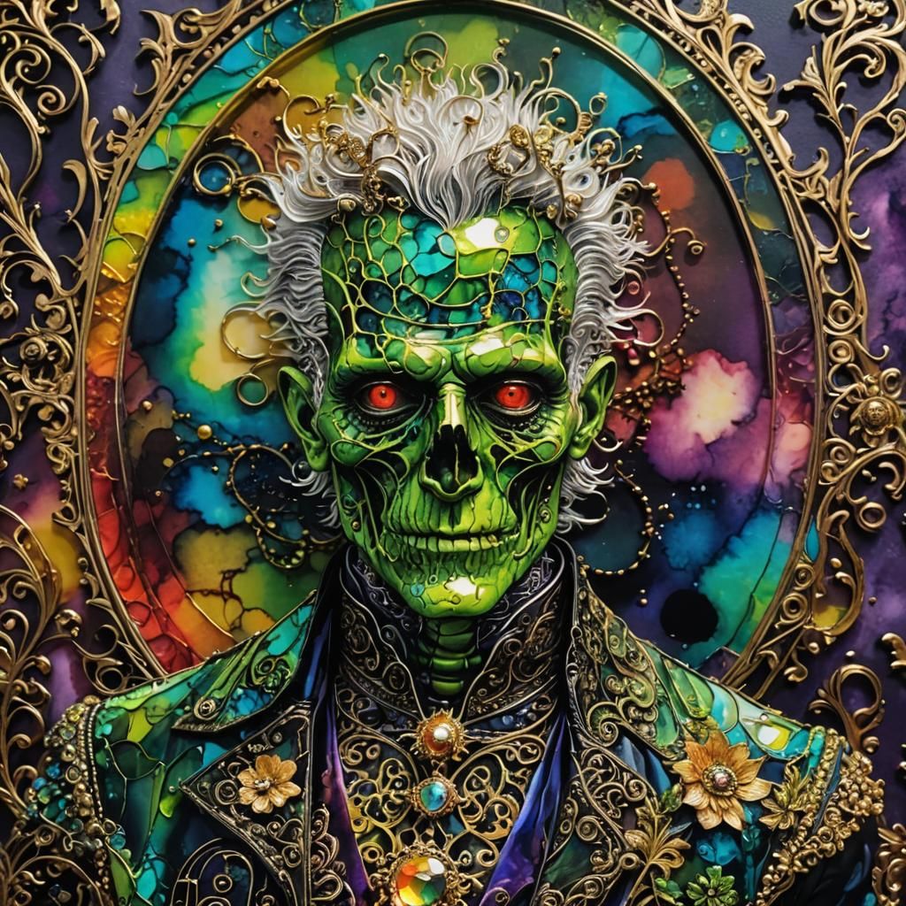Filigree Frankenstein in Alcohol Ink Style