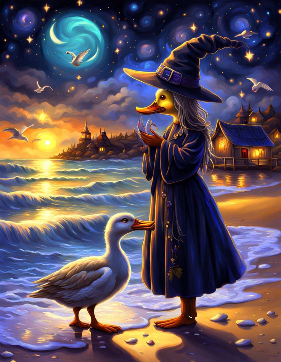 Witch Enjoys Magical Beach Holiday with a Cute Companion