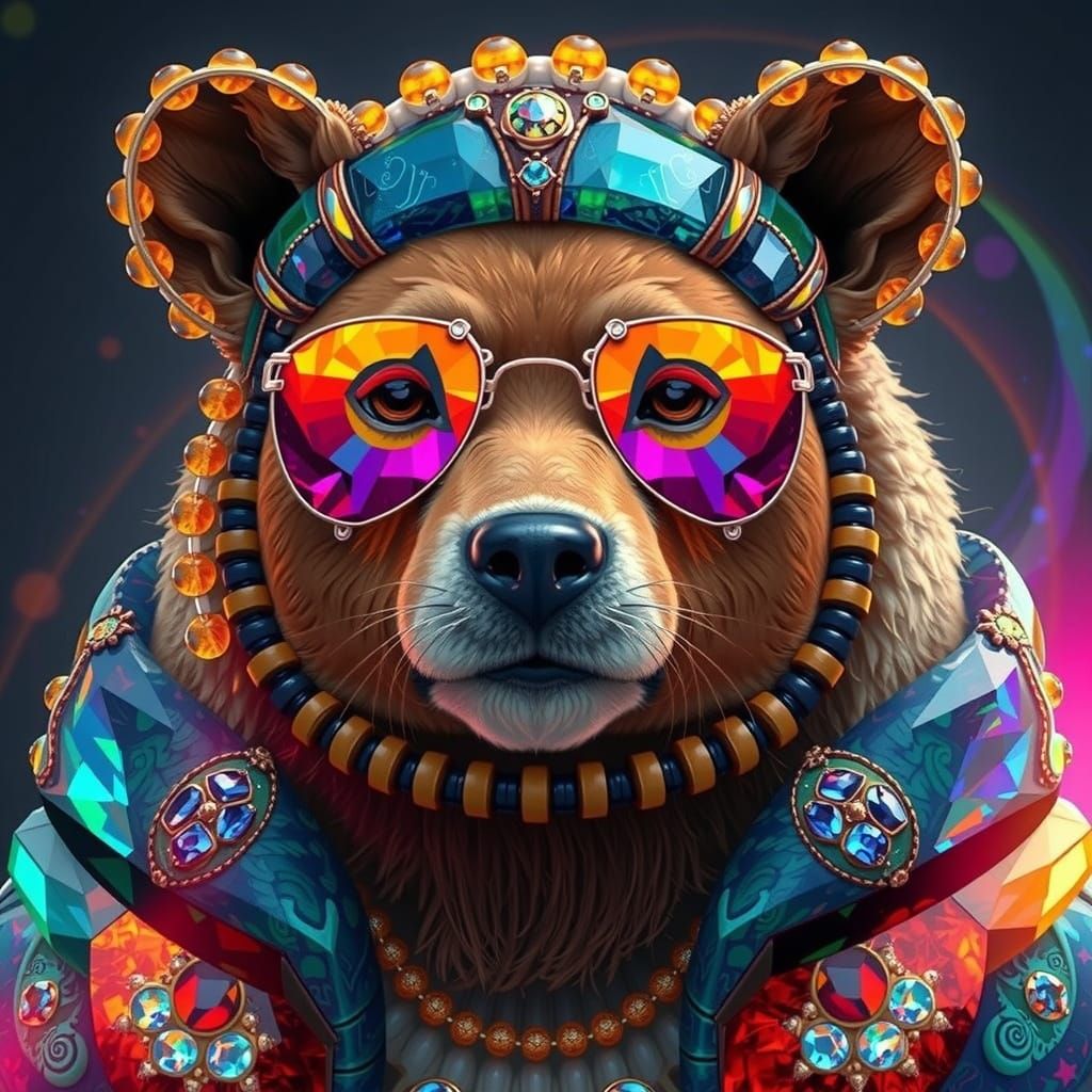 Kaleidoscopic Gemstone Beads in Digital Art Style