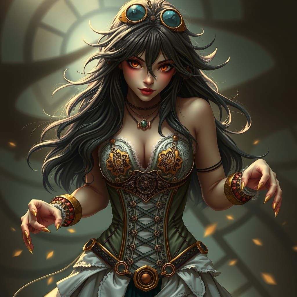 Steampunk Battle Mage with Intricate Victorian Corset