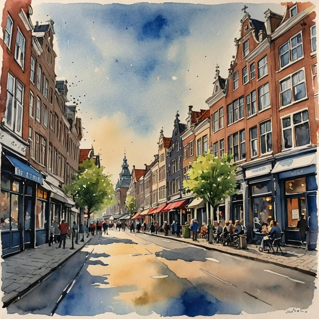 Leiden City Center: Quick Watercolor Sketch