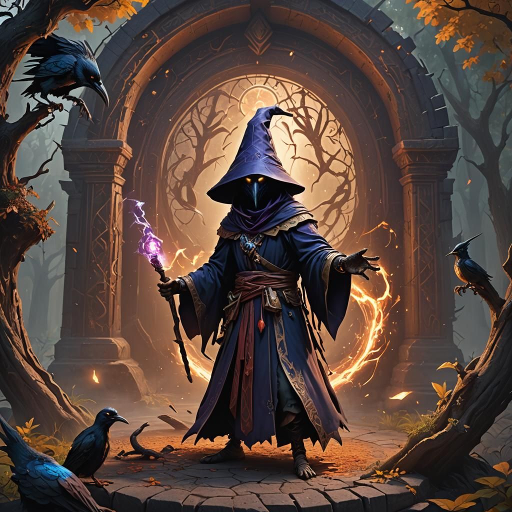 Kenku Wizard Summons Demon: Fantasy Art