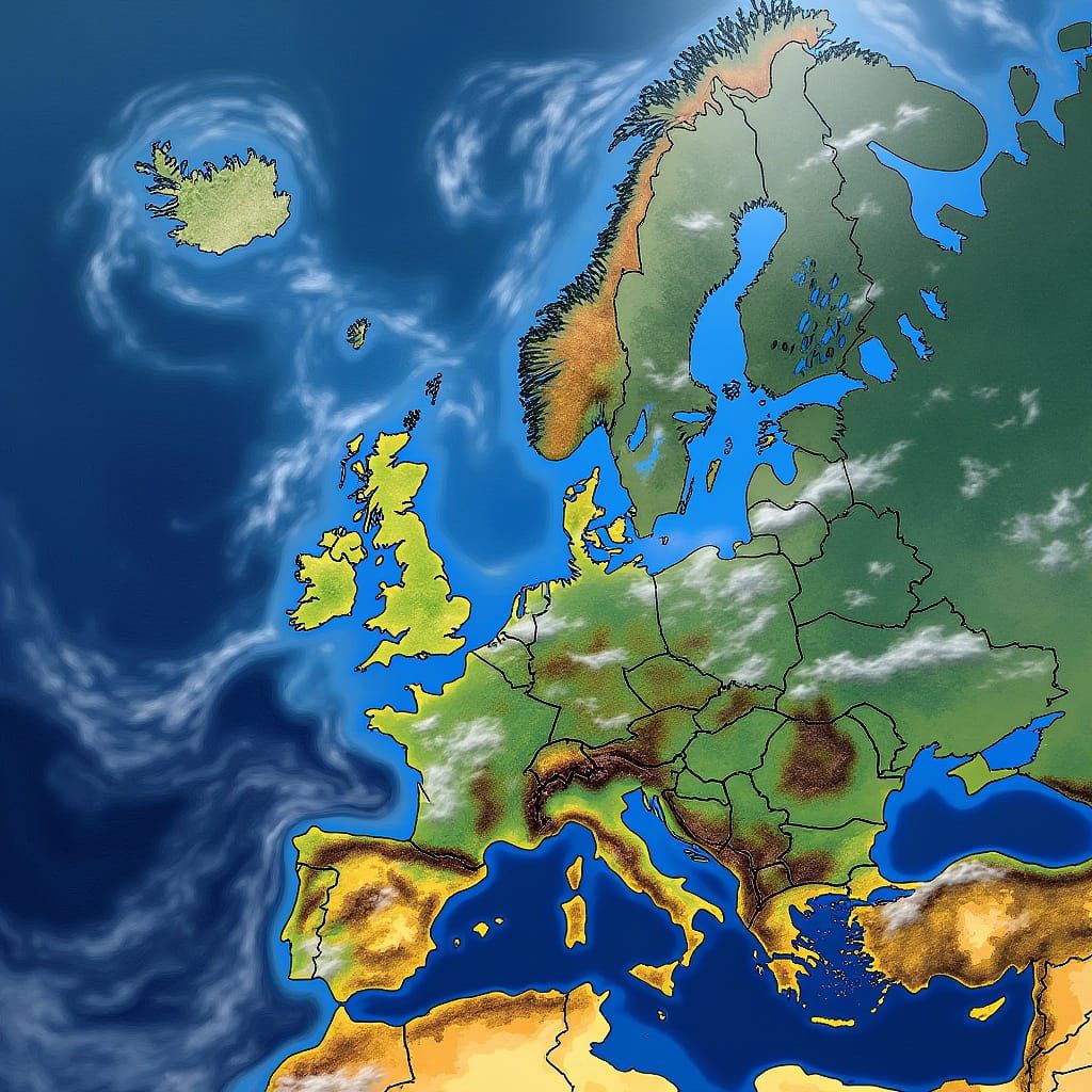 Vibrant Weather Map of Europe with Swirling Clouds and Wind ...