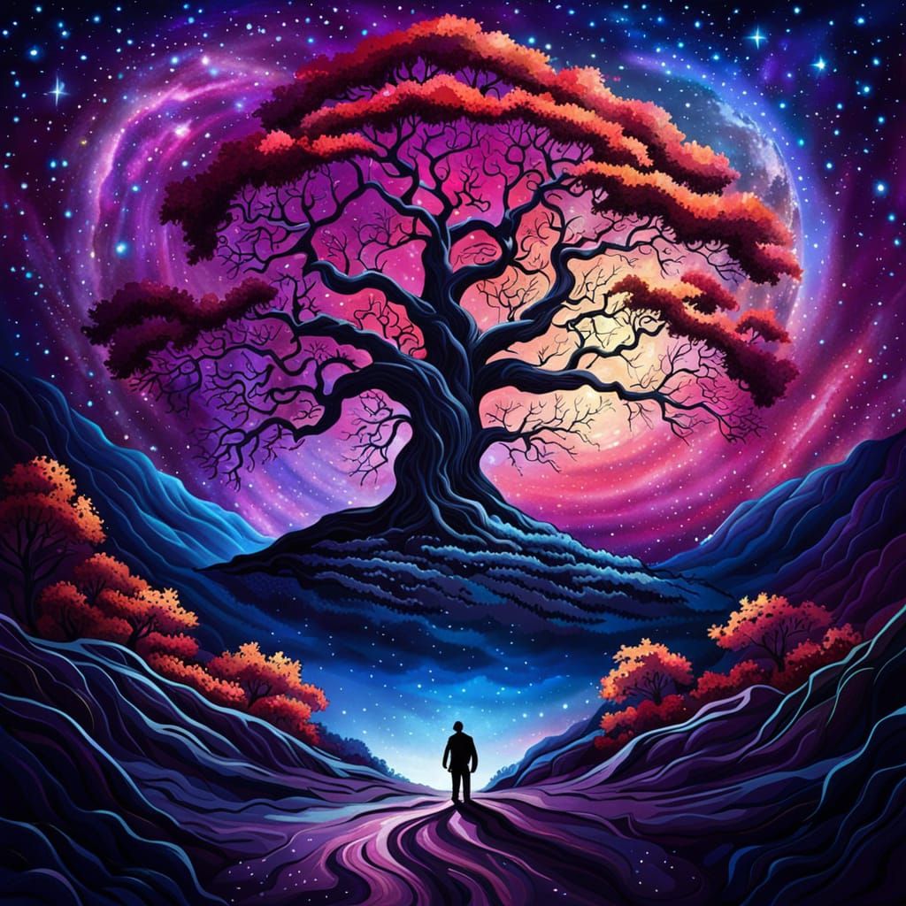 Nebula Tree with Curvy Path: A Digital Matte Painting