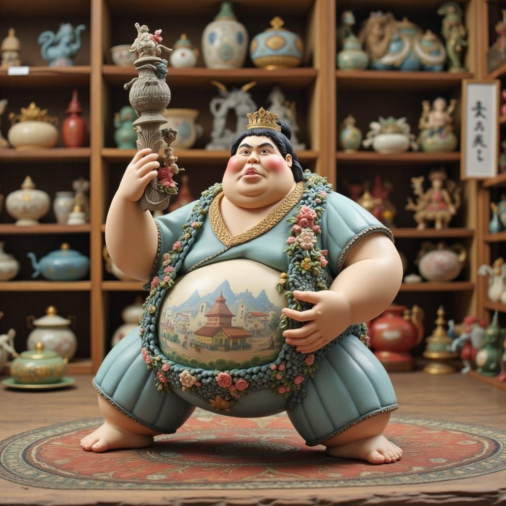 Sumo Wrestler in Porcelain Shop, Hans Arnold Style