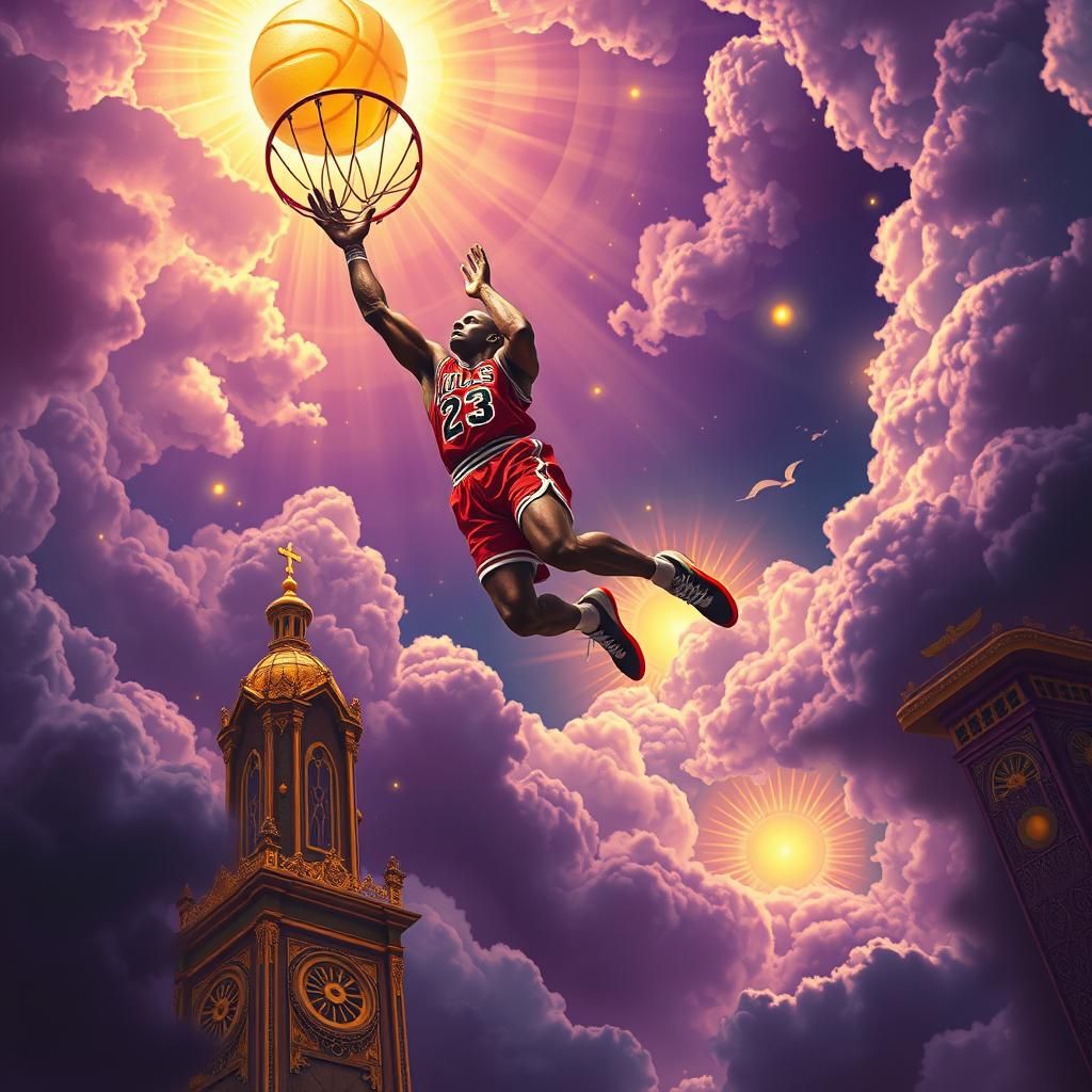 Heavenly Michael Jordan Dunk in Art Nouveau Style