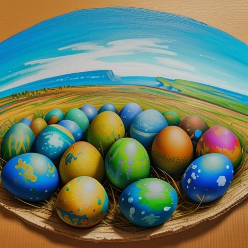 Easter Island Reimagined with Giant Easter Eggs