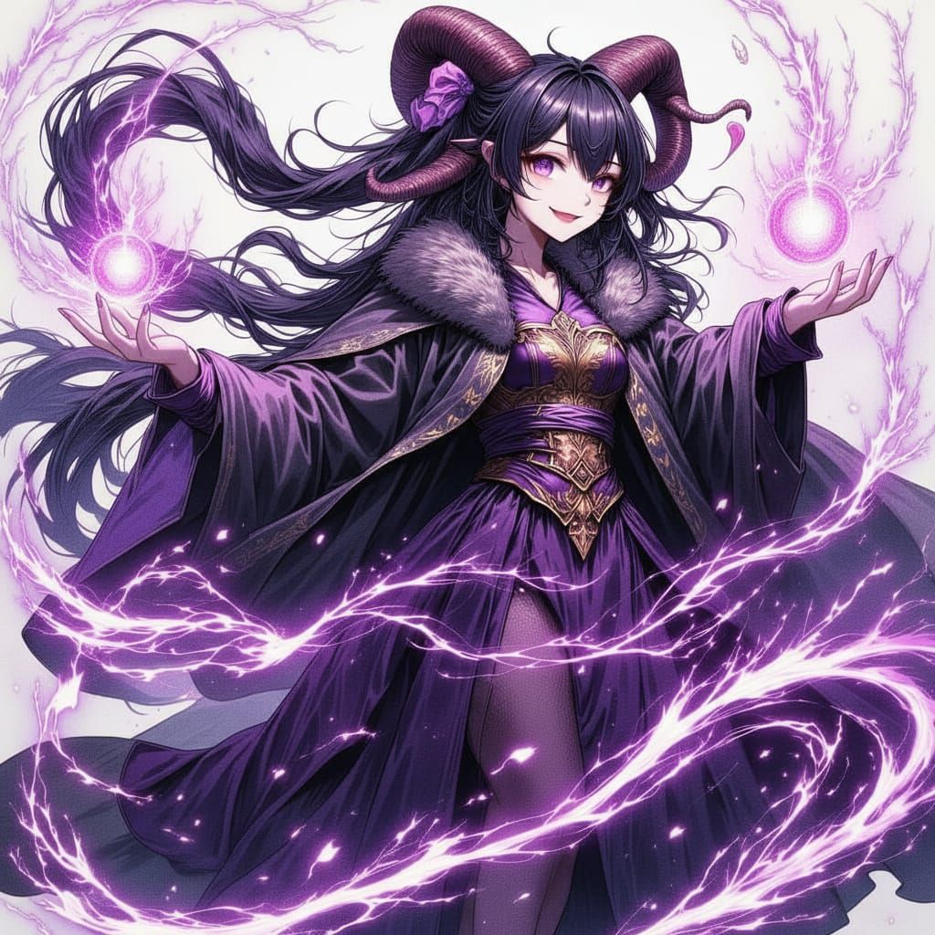 Evil Magical Girl in 80s Anime Style Charcoal Drawing