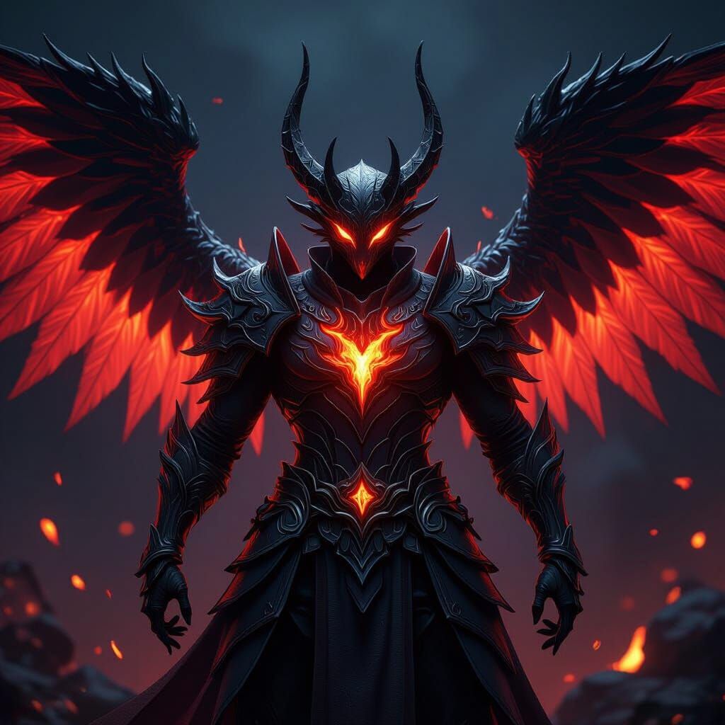 Four-Winged Mystical Beast with Burning Core as 3D Anime