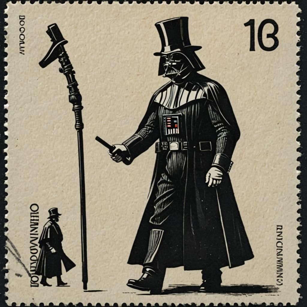 Darth Vader Linoleum Block Print Postage Stamp