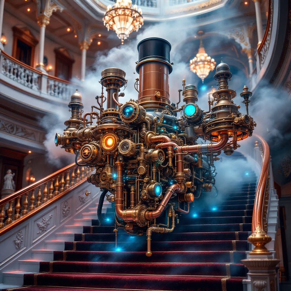 Steampunk Engine on Gay Pride Titanic in Surrealist Style