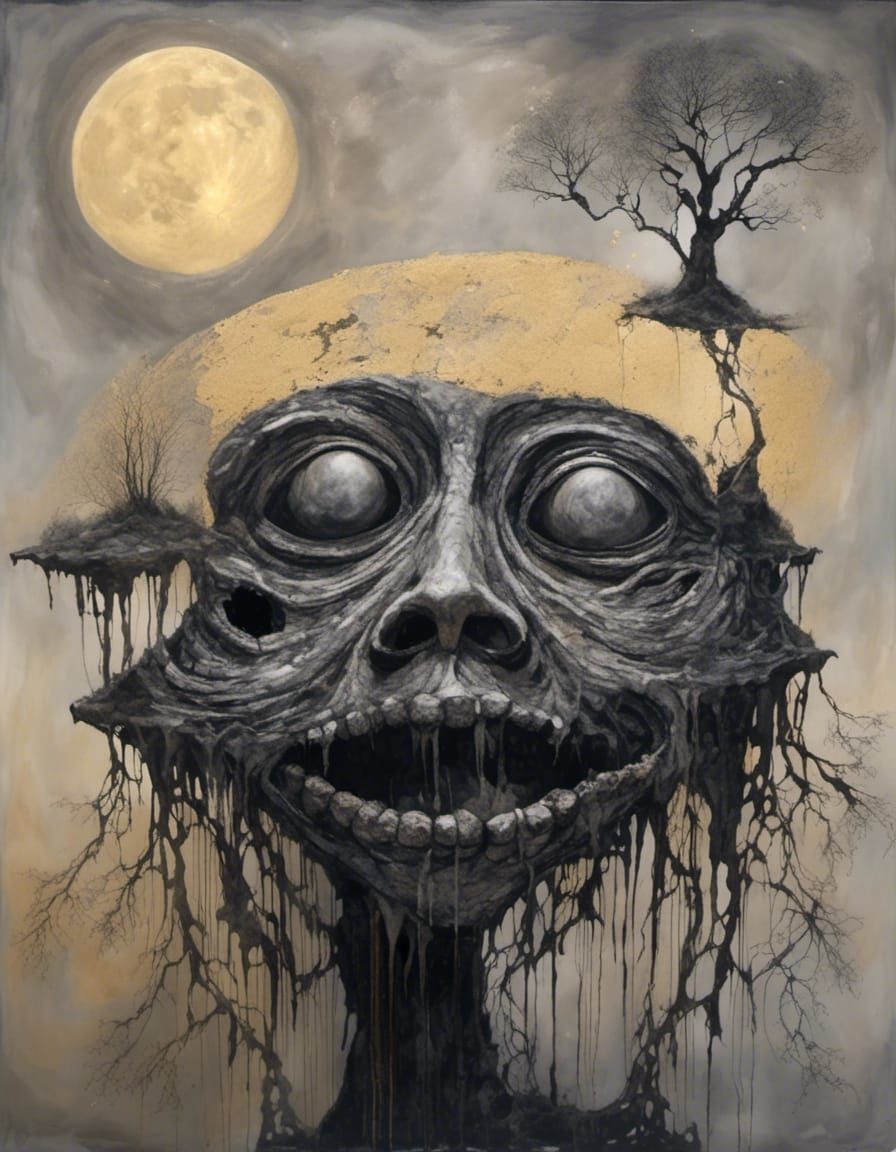 Dark Moonlit Landscape in Oil on Canvas