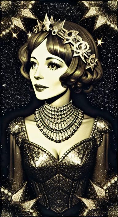 Psychedelic Skeleton Portrait with Jeweled Pyramid