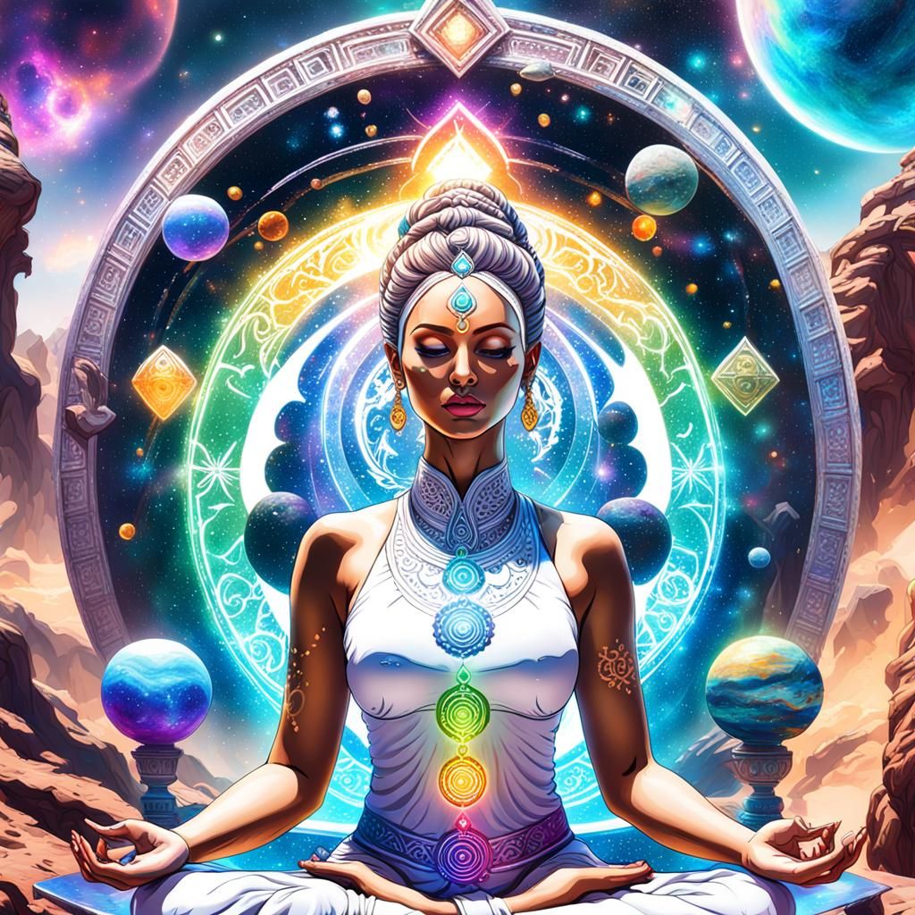 Goddess Meditating in Galaxy, Digital Art