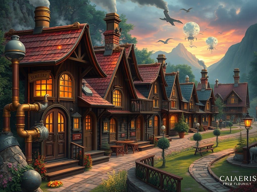 Steampunk Villagescapes: Train-Shaped Homes Amidst Whimsical...