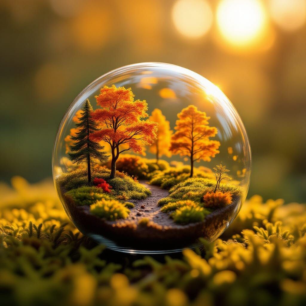 Autumn Terrarium Macro Photo in Golden Hour Light