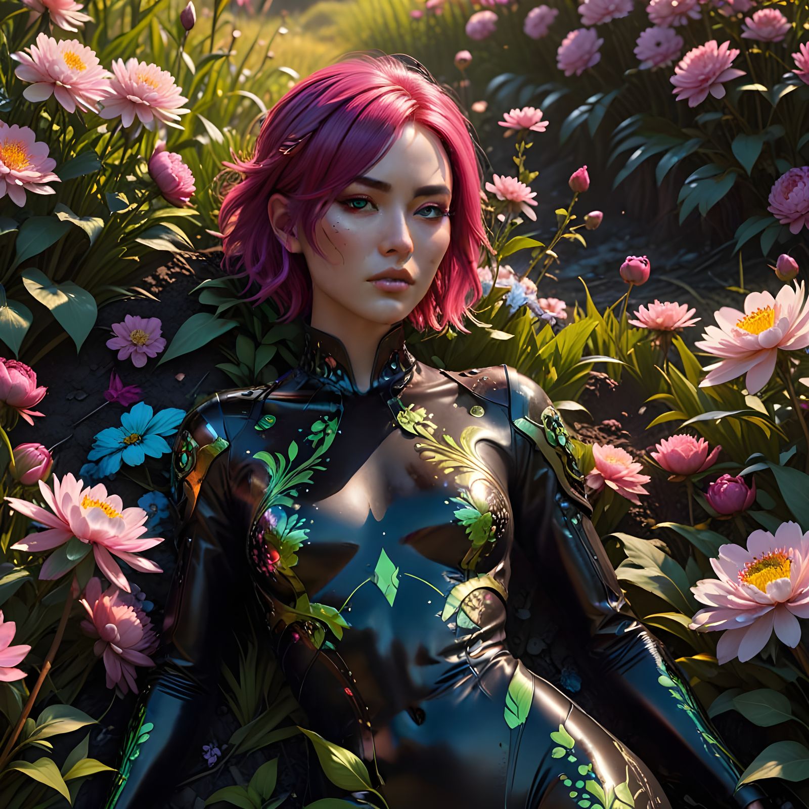 Surreal Japanese Beauty in Cyberpunk Cornfield