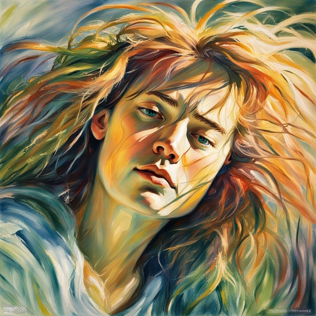 Expressionistic Portrait of a Woman Waking Up