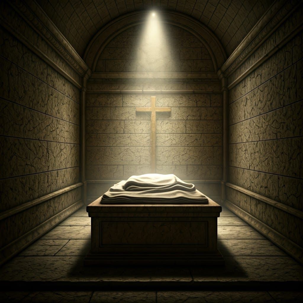 Empty Tomb Scene in Golden Light
