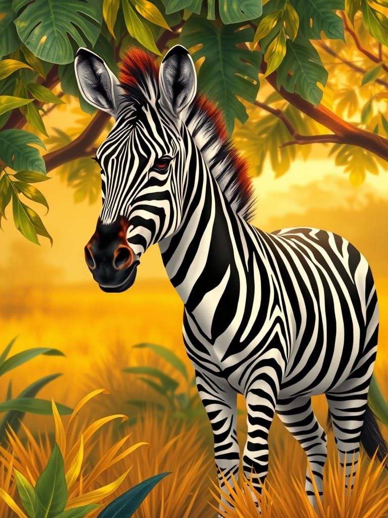 Bold Savannah Zebra in Whimsical Digital Art