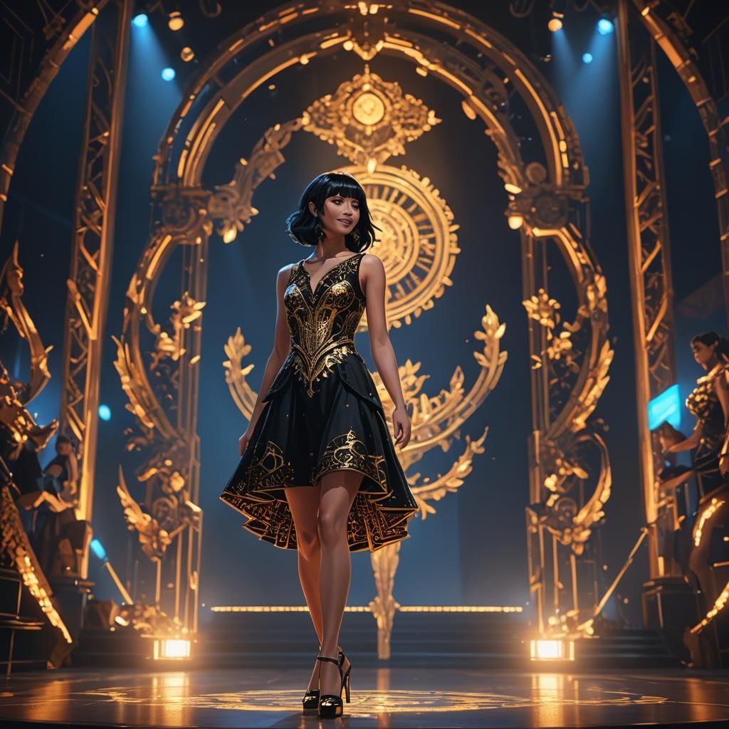 Girl on Stage in Dramatic Fantasy Lighting