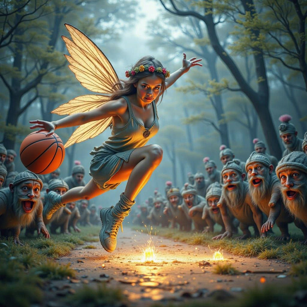 Fairy Slam Dunks on Trolls in Enchanted Forest