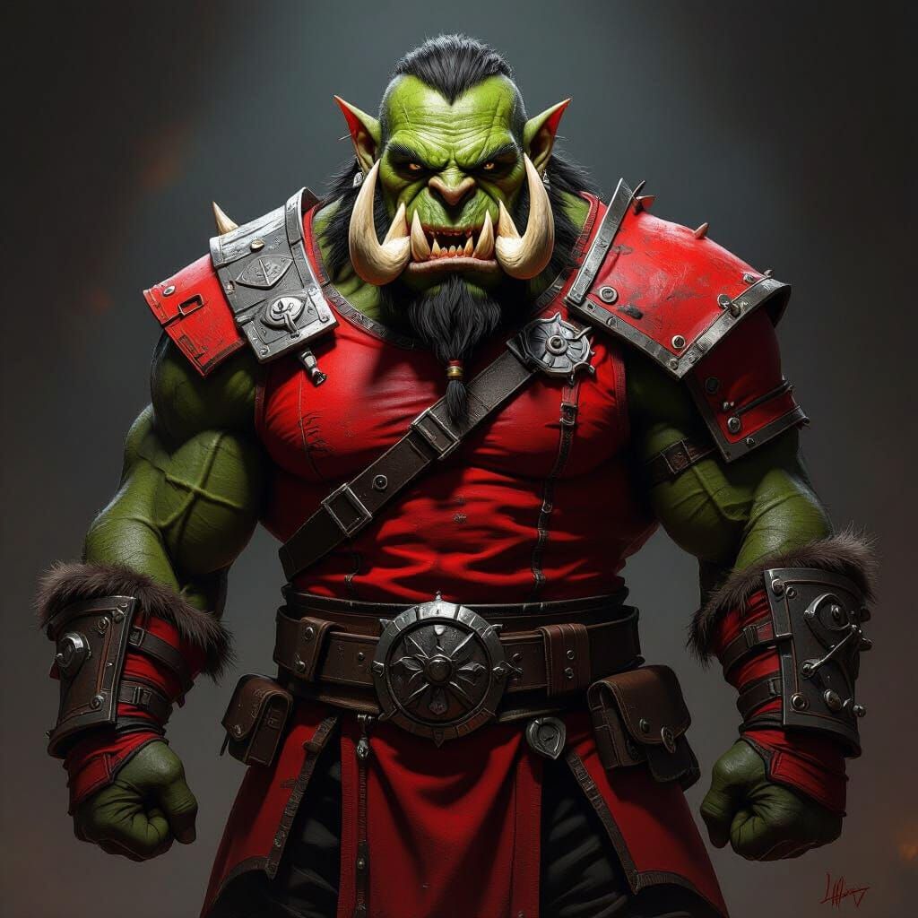 Imposing Orc Barbarian Warrior in Red Uniform