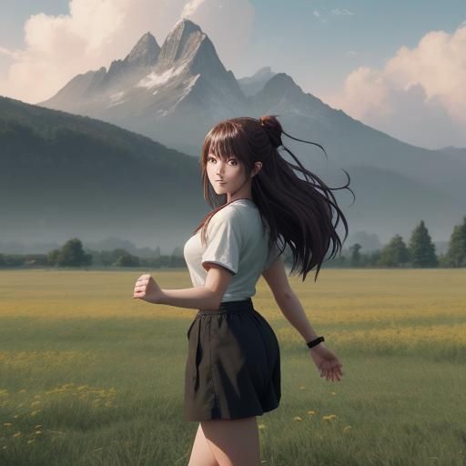 A beautiful woman in a field.