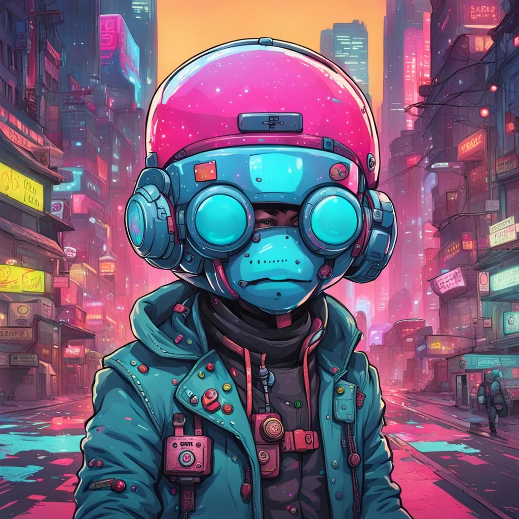 Cyberpunk Gumball: A Neon Cartoon Cat