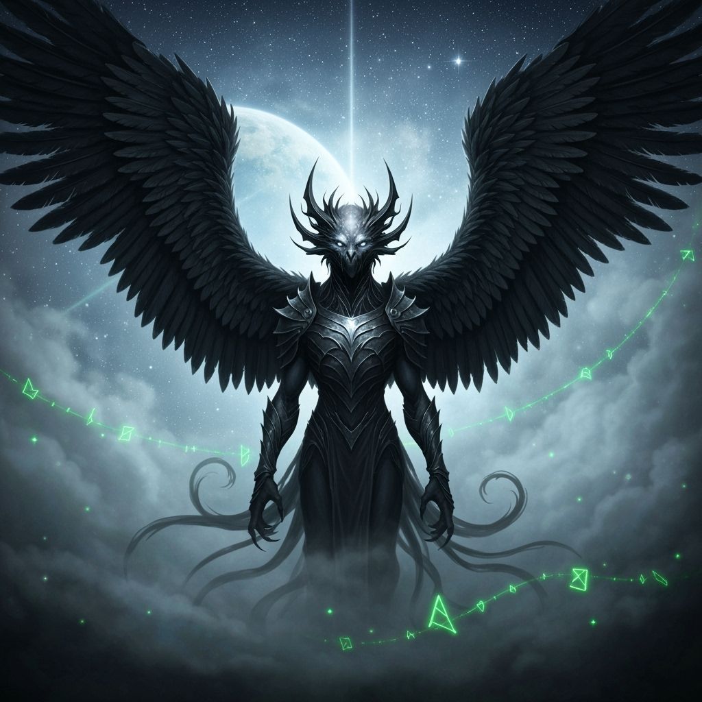 Majestic Winged Creature in Starlit Mist