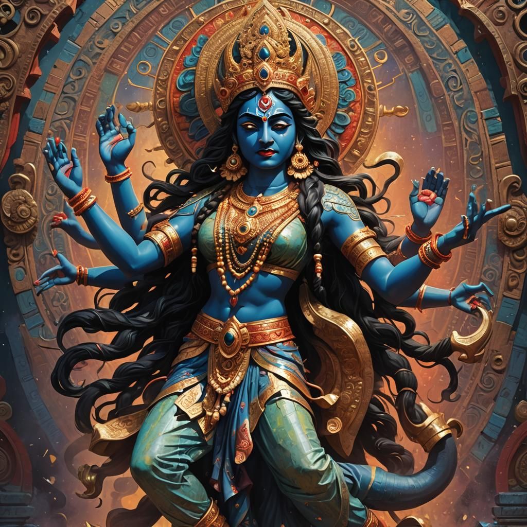 Hyperrealistic Kali Standing on Shiva's Body