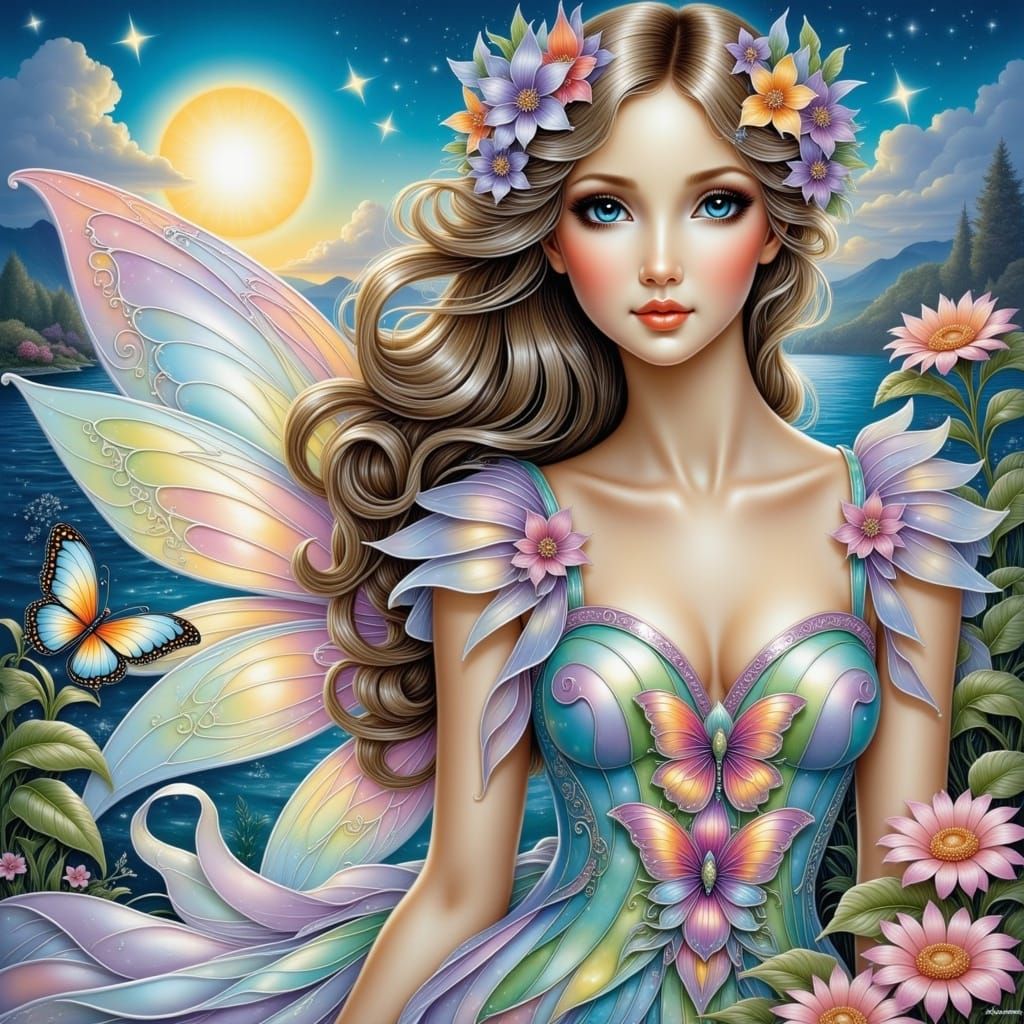 Beautiful Fairy by the Windy Ocean