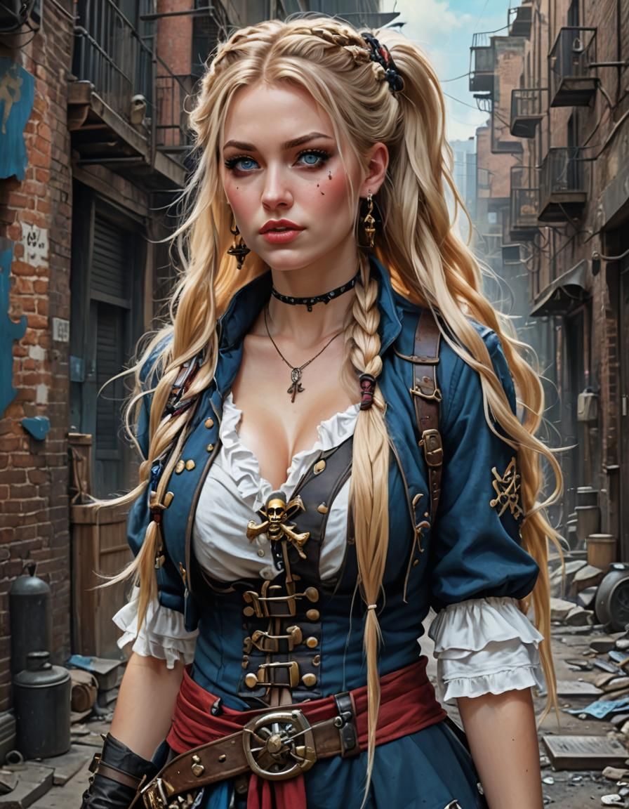 Mischievous Pirate Girl in Post-Apocalyptic City