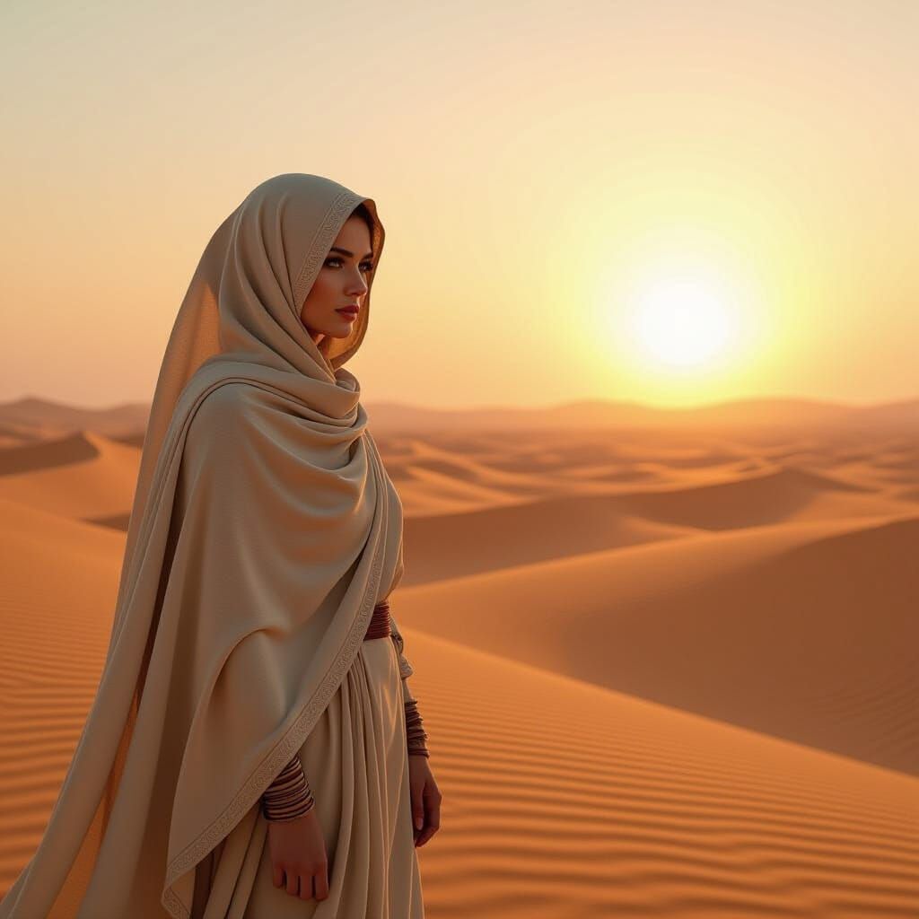 Desert Woman in Flowing Robes: Surreal Dystopian Art