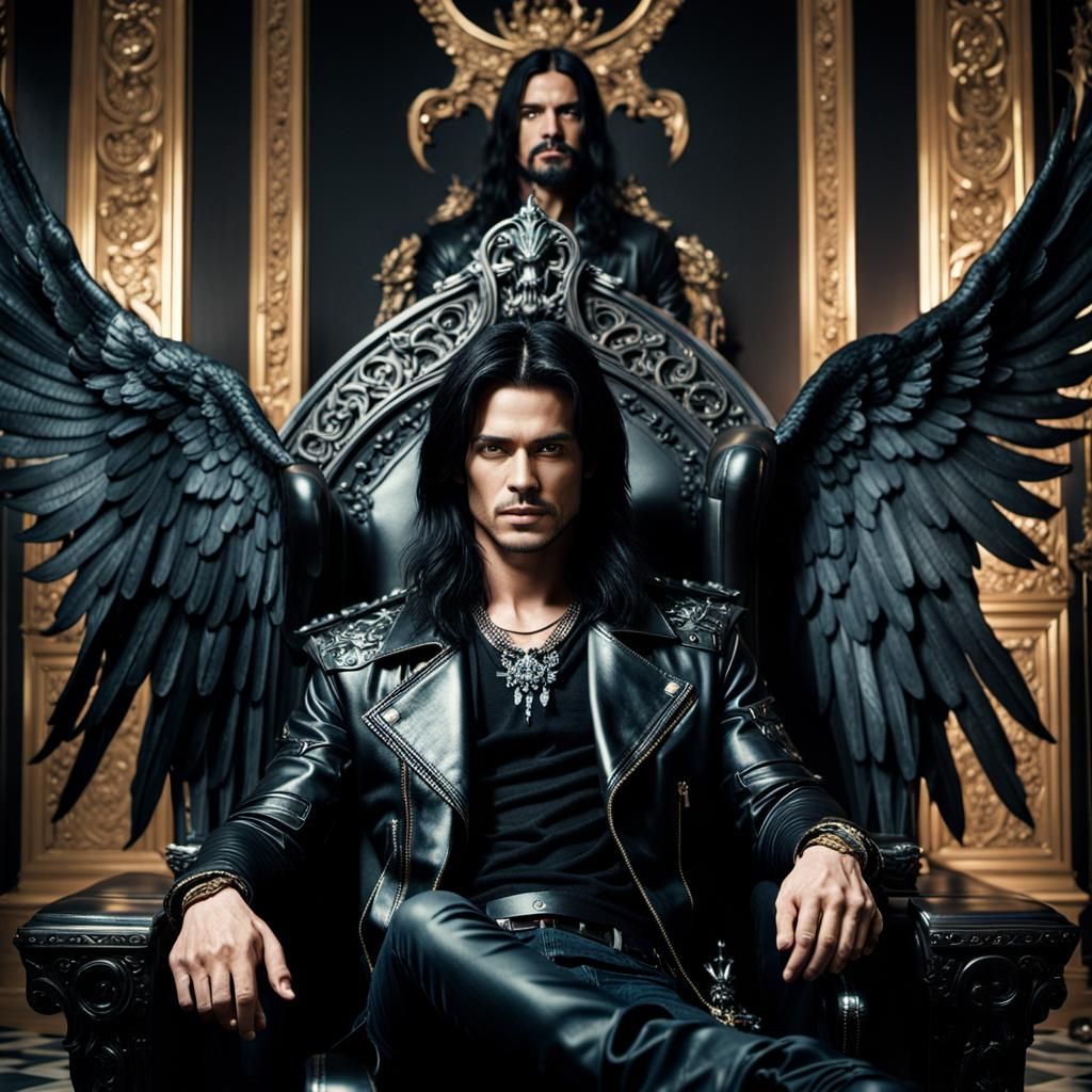 Winged Man on Throne: Hyperrealistic Cinematic Portrait