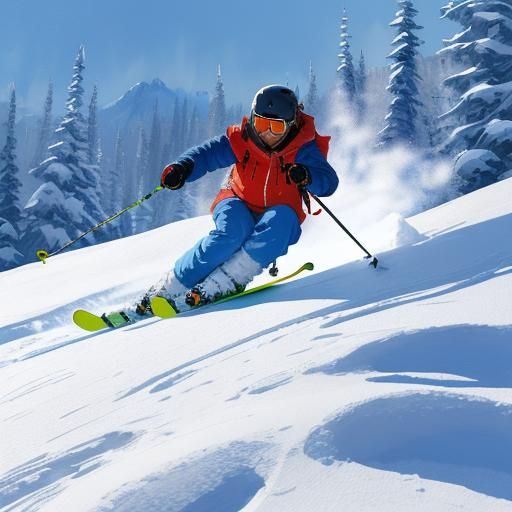 Skier Descending Mountain in Gouache Style