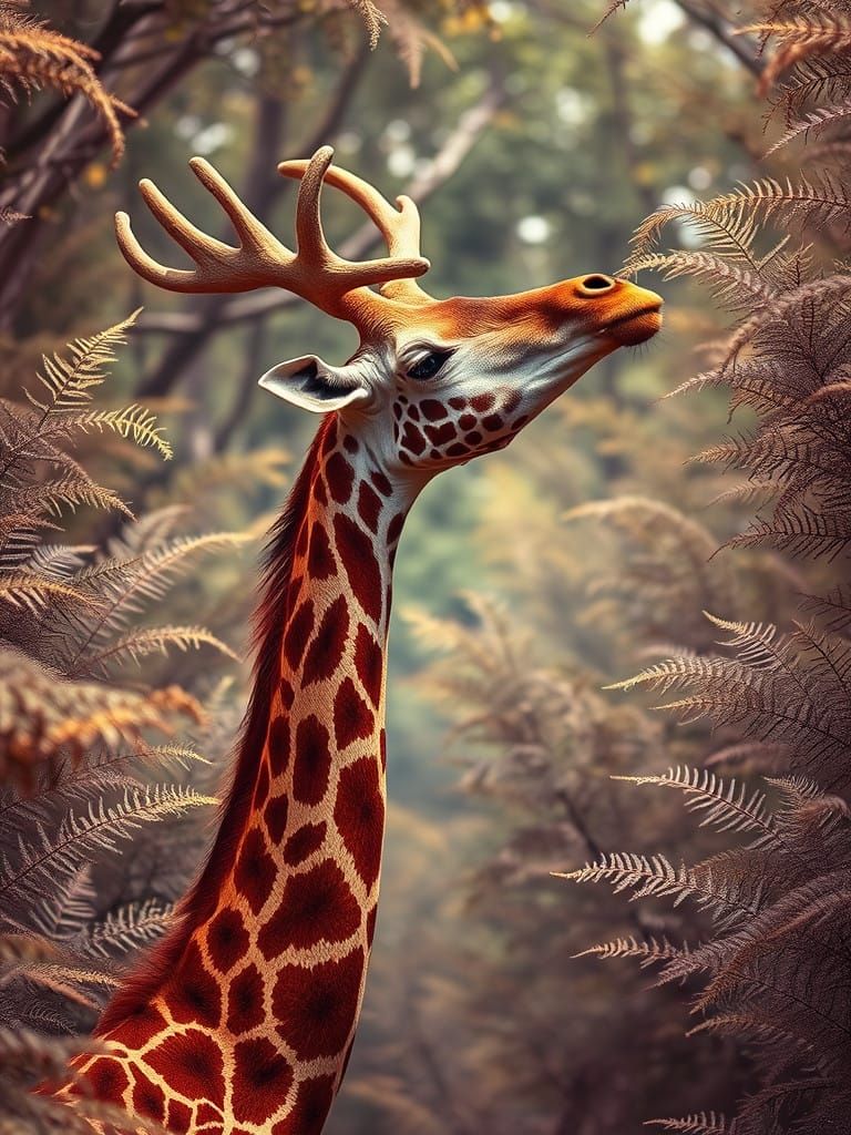 Giraffe in Forest, Dreamlike, Analog 3D Style