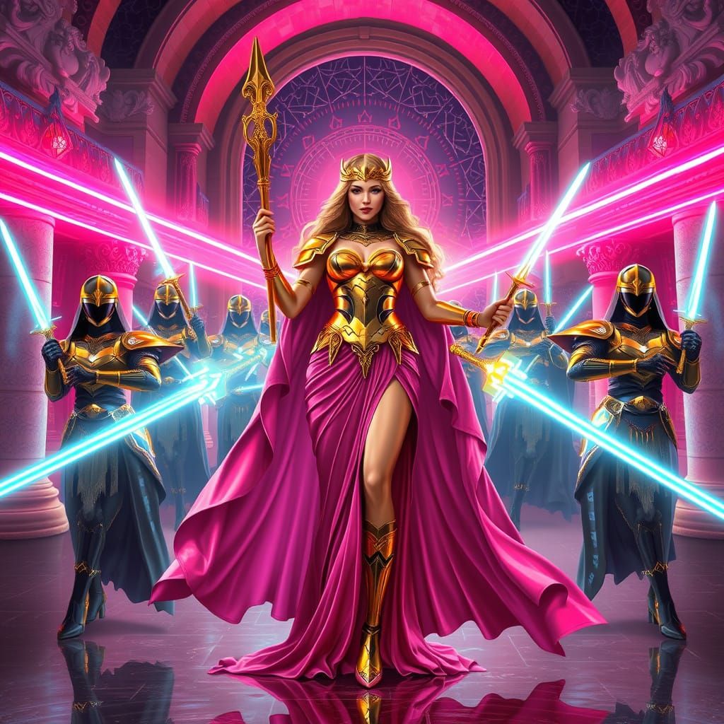 Aphrodite in Rose Palace with Star Warriors