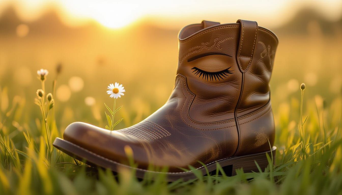 Surreal Worn Boot in Meadow with Wildflower