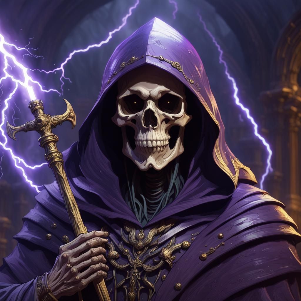 Grim Reaper Skull with Thunder, Dark Fantasy Art