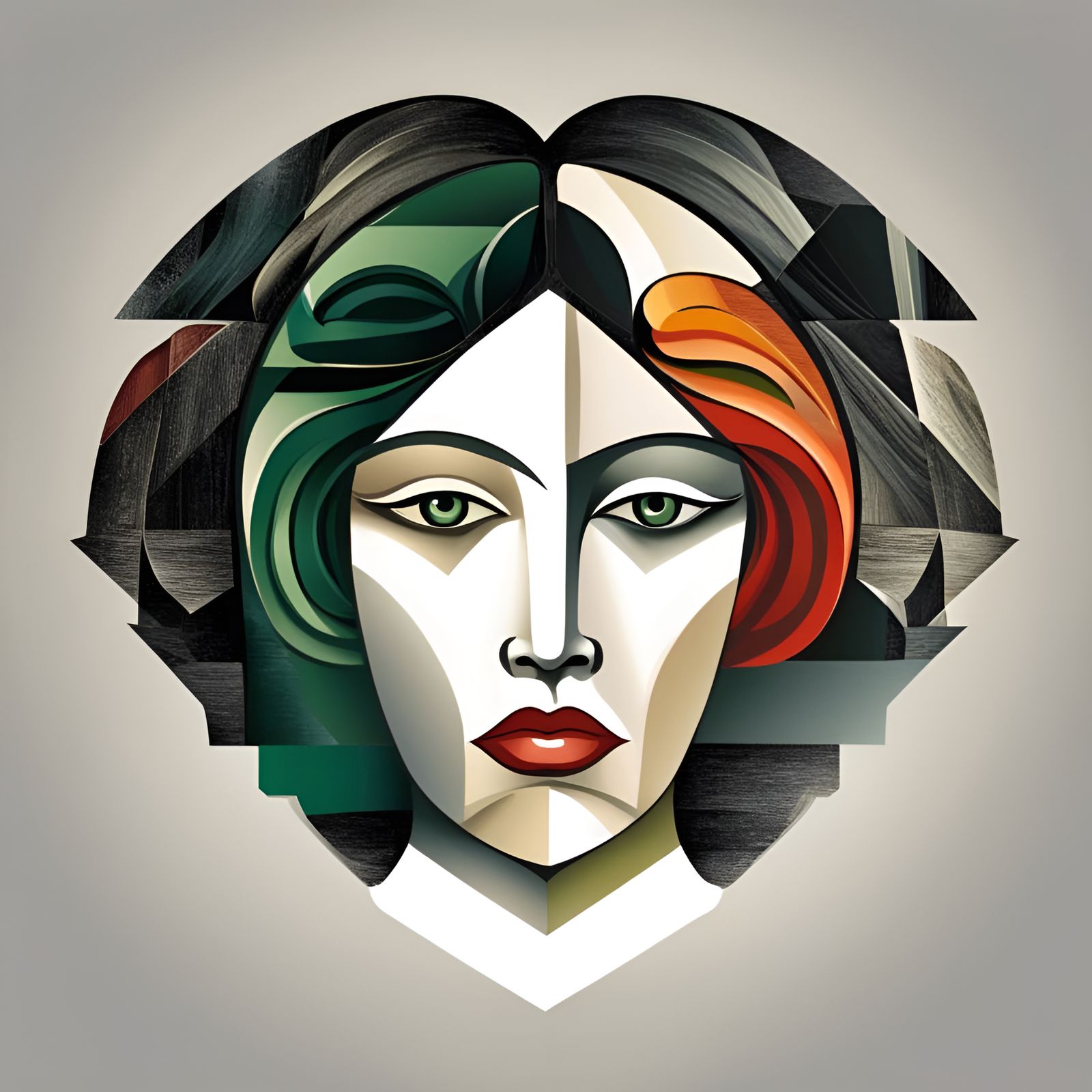 Abstract Stamp Portrait in Cubist Style