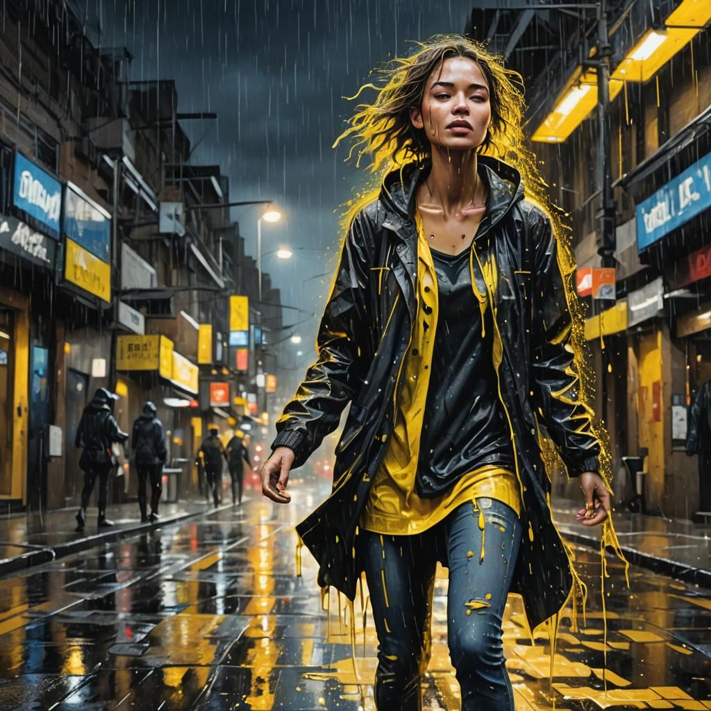 Eerie Woman in Rain as Digital Painting