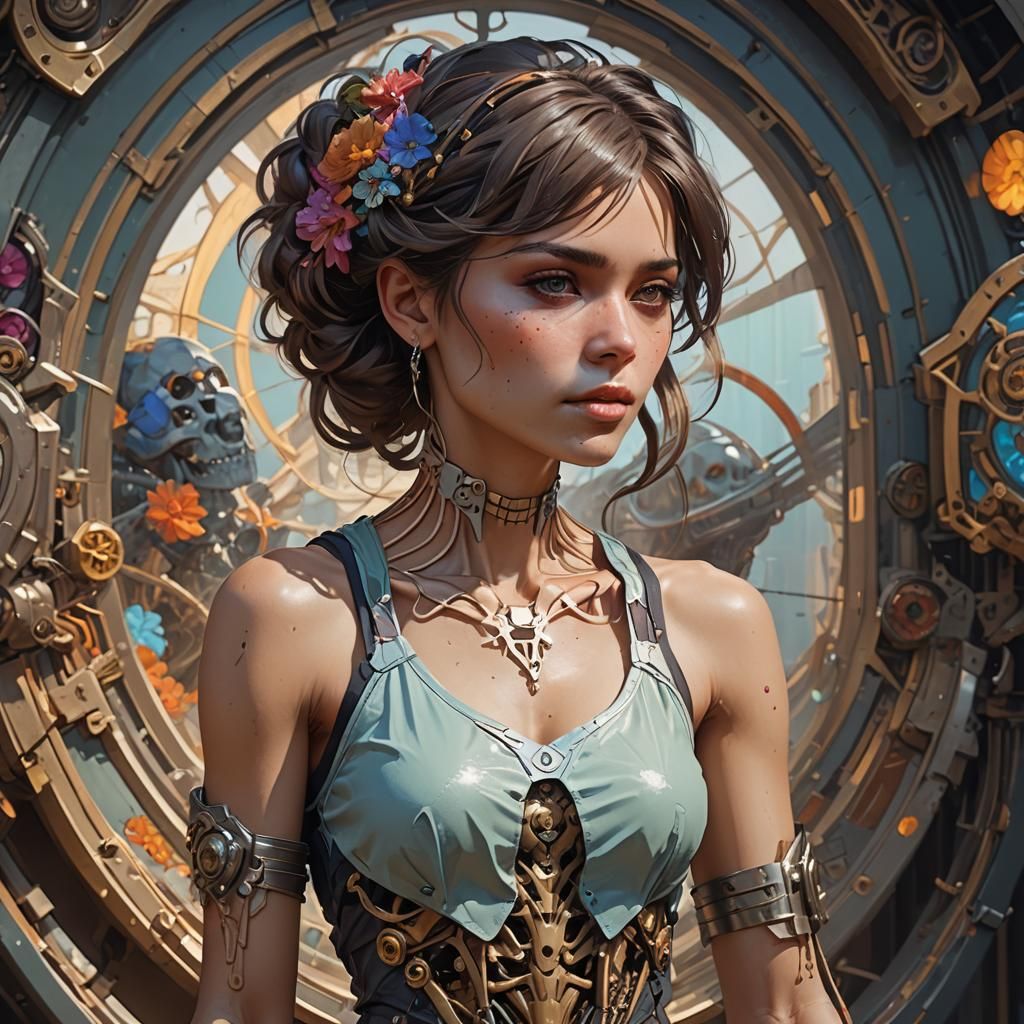 Detailed Portrait of Woman with Skeletal Arms