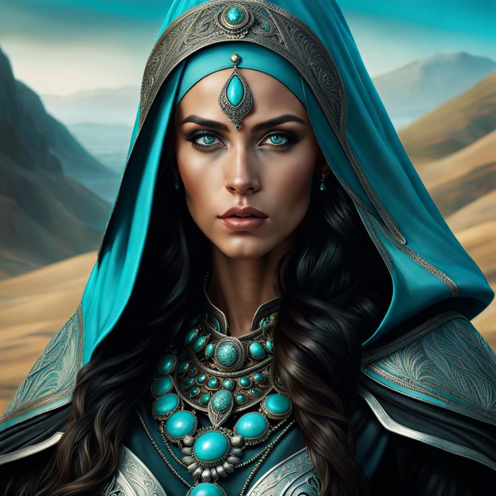 Bohemian Woman Warrior in Turquoise Armor