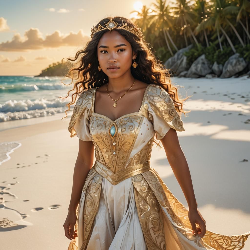 Tuvaluan Princess in a Whimsical Beach Scene